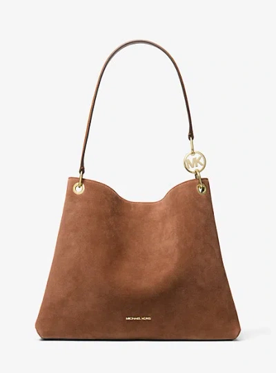 Michael Kors Christina Large Suede Shoulder Bag In Brown