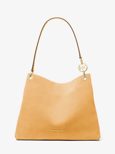 Michael Kors Christina Large Suede Shoulder Bag In Yellow