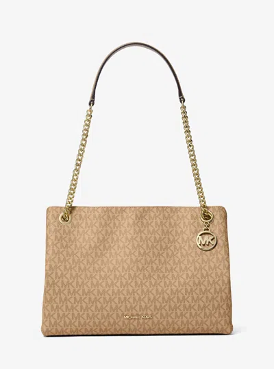 Michael Kors Christina Medium Signature Logo Messenger Bag In Brown