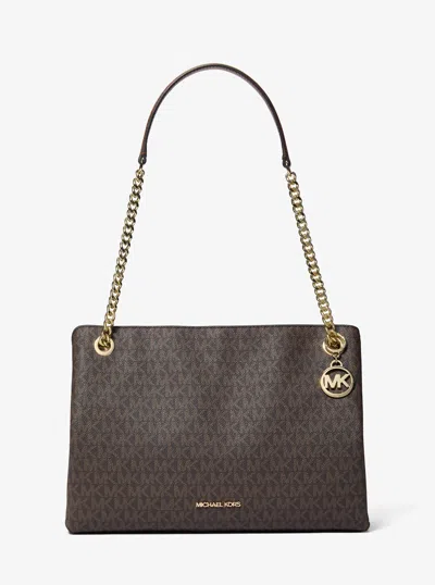 Michael Kors Christina Medium Signature Logo Messenger Bag In Brown