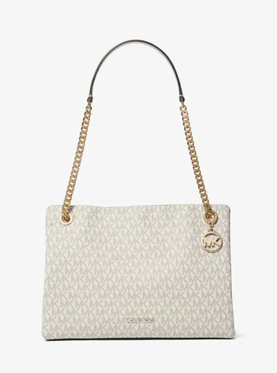 Michael Kors Christina Medium Signature Logo Messenger Bag In Brown