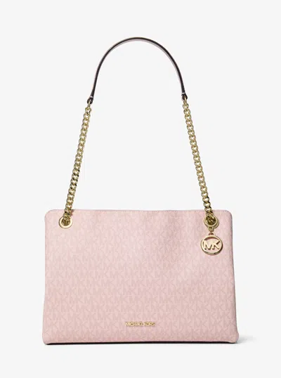 Michael Kors Christina Medium Signature Logo Messenger Bag In Pink