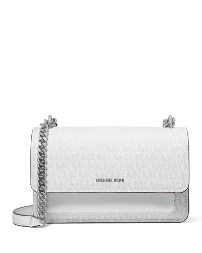 Michael Kors Claire Large Shoulder Bag In Optic White/alluminum