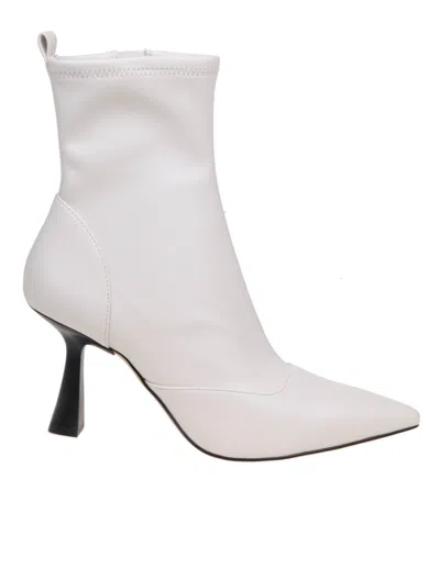 Michael Kors Clara Ankle Boots In Cream Color Nappa Leather In Light Cream