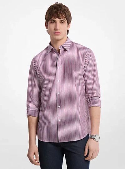 Michael Kors Classic Fit Striped Cotton Blend Shirt In Purple