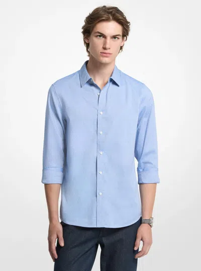 Michael Kors Classic-fit Printed Cotton Blend Dobby Shirt In Blue