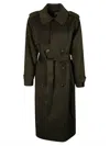 Michael Kors Double-breasted Long Coat Belted At Waist In Green
