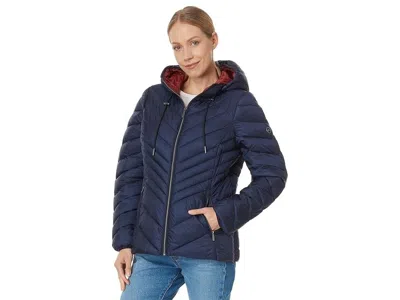 Michael Kors Coat Womens Midnight Blue Front Zip Chevron Packable Buu669