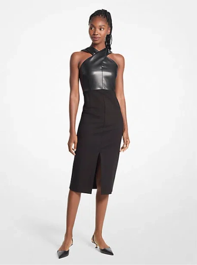 Michael Kors Coated And Ponte Halter Dress In Black