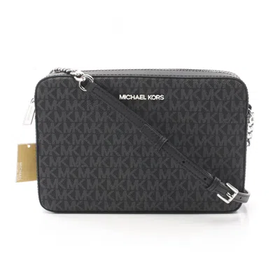 Pre-owned Michael Kors Coated Canvas Leather Shoulder Bag () In Black