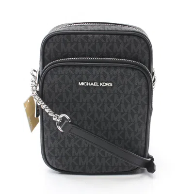 Pre-owned Michael Kors Coated Canvas Leather Shoulder Bag Weekend Bag () In Black