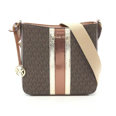 Pre-owned Michael Kors Coated Canvas Leather Shoulder Bag Weekend Bag () In Brown