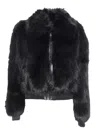 Michael Kors Faux Fur Bomber Jacket With Oversized Collar And Elasticated Trims In Black