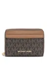Michael Kors Zip Wallet In Canvas Monogram Brown In Brown
