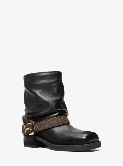 Michael Kors Colby Leather And Signature Logo Ankle Boot In Black