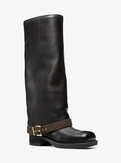 Michael Kors Colby Leather And Signature Logo Boot In Black