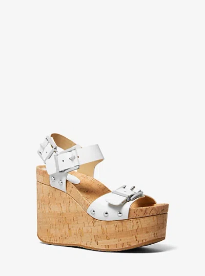 Michael Kors Colby Leather Wedge Sandal In White