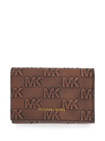 Michael Kors Colby Logo-embossed Leather Cardholder In Brown