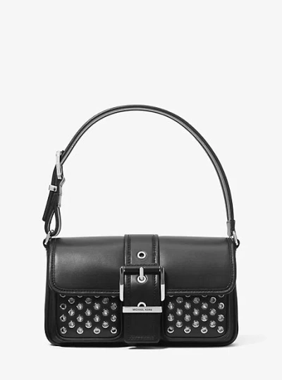 Michael Kors Colby Medium Grommeted Leather Shoulder Bag In Black