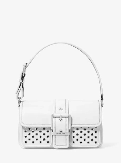 Michael Kors Colby Medium Grommeted Leather Shoulder Bag In White