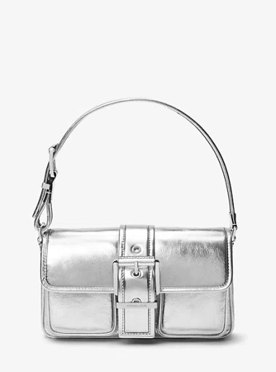 Michael Kors Colby Medium Metallic Leather Shoulder Bag In Silver