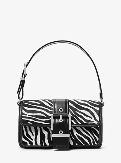 Michael Kors Colby Medium Zebra Print Calf Hair Shoulder Bag In Black