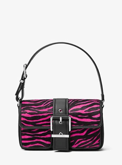 Michael Kors Colby Medium Zebra Print Calf Hair Shoulder Bag In Pink