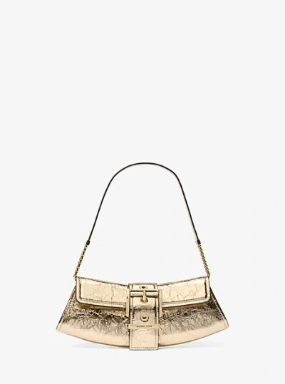 Michael Kors Colby Small Crackled Metallic Leather Convertible Clutch In Gold