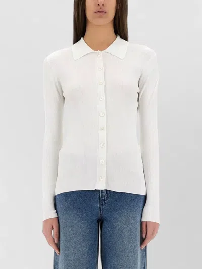 Michael Kors Collared Knit Cardigan Long Sleeve Ribbed In White