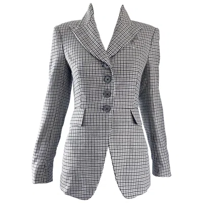 Pre-owned Michael Kors Collection 1990s Size 2 / 4 Gray + Black Houndstooth Blazer Jacket