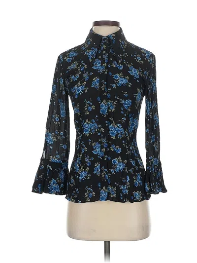 Pre-owned Michael Kors Collection 3/4 Sleeve Silk Top Blue Mock Neckline Tops