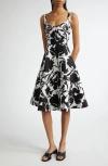 Michael Kors Collection Abstract Floral Print Dance Bustier Dress In Black/optic White
