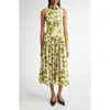 Michael Kors Collection Abstract Floral Print Drop Waist Shirtdress In Green