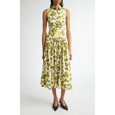 Michael Kors Collection Abstract Floral Print Drop Waist Shirtdress
