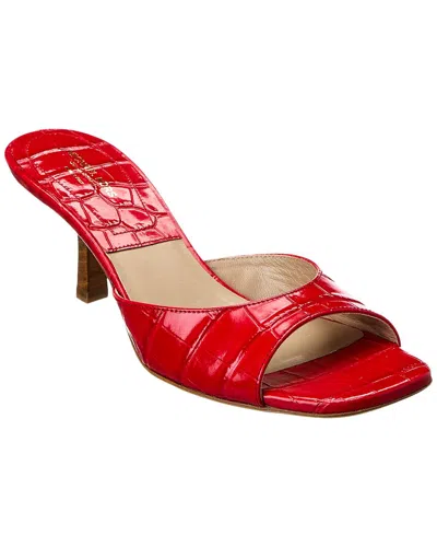 Michael Kors Collection Anita Runway Croc-embossed Leather Sandal In Red