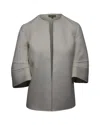 Michael Kors Collection Asymmetrical Angel Sleeves Jacket In White Wool In White