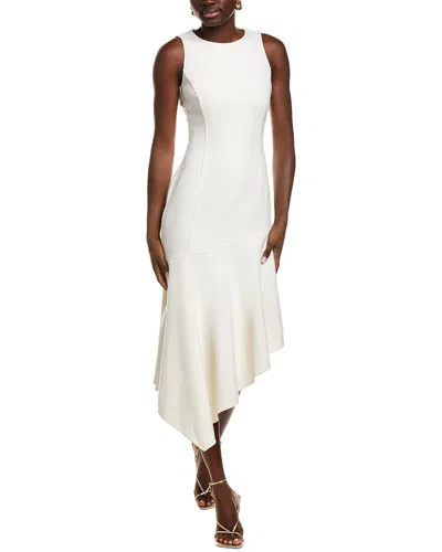Michael Kors Collection Asymmetrical Hem Wool-blend Sheath Dress In White