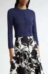 Michael Kors Crewneck Matte Viscose Crop Cardigan In Maritime