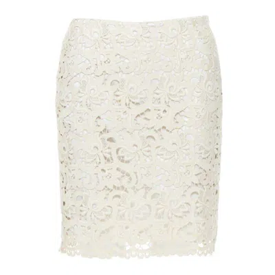 Pre-owned Michael Kors Collection Beige Embroidered Lace Fited Skirt Us2 26" In Brown