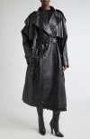 Michael Kors Plonge Leather Belted Trench Coat In Black