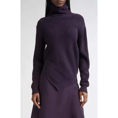 Michael Kors Collection Bias Hem Cashmere Turtleneck Sweater In Purple