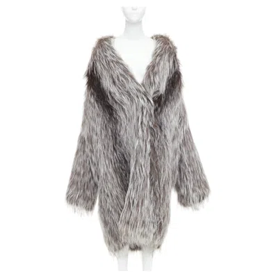 Pre-owned Michael Kors Collection Brown Grey Real Fur Oversized Drop Sleeve Long Coat In Gray