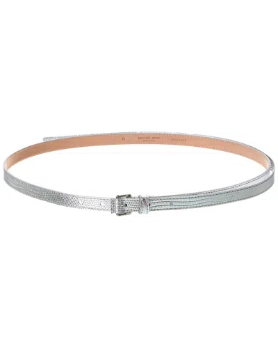 Michael Kors Collection Carolyn Lizard-embossed Leather Belt In Metallic