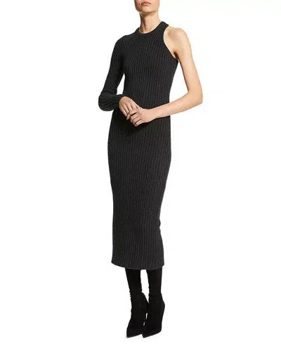 Pre-owned Michael Kors Collection Cashmere Blend One Sleeve Rib Dress Women's S Charcoal In Gray