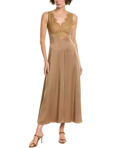 Michael Kors Collection Charm Lace Bodice Silk-lined Midi Dress In Brown