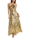 Michael Kors Collection Cheetah Fil Coupe Silk-blend Halter Maxi Dress In Metallic