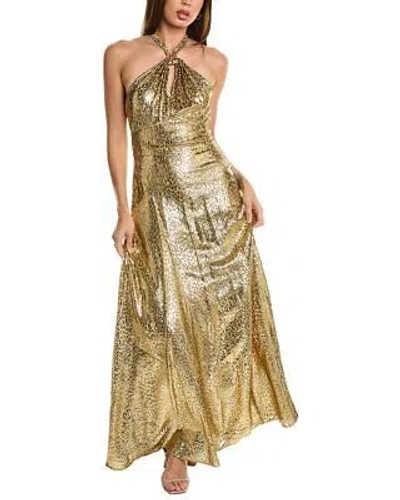 Pre-owned Michael Kors Collection Cheetah Fil Coupe Silk-blend Halter Maxi Dress Women's In Gray
