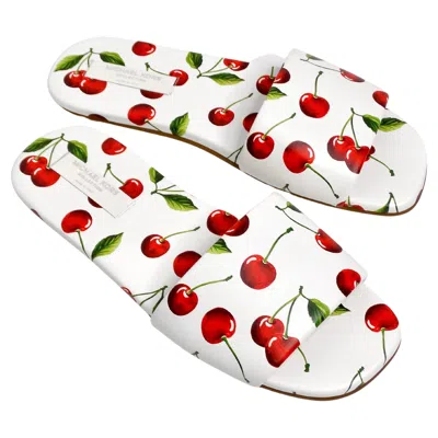 Pre-owned Michael Kors Collection Cherry Print Leather Delphine Slides In Sand