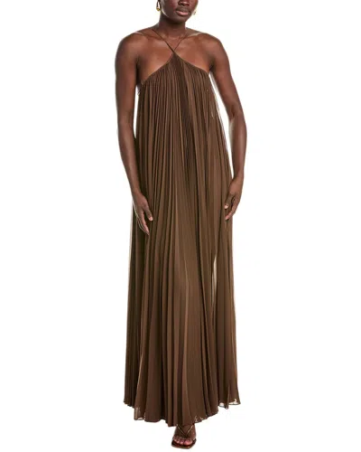 Michael Kors Collection Chiffon Halter Pleat Gown In Brown
