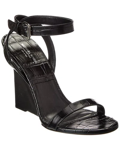 Michael Kors Collection Claudia Croc-embossed Leather Wedge Sandal